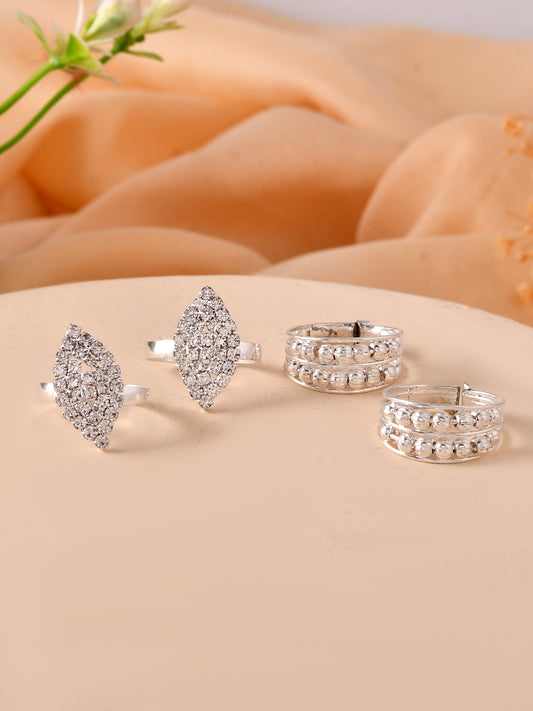 Silver-Plated Adjustable Toe Ring & Bichhiya Set | Indian Foot Jewelry