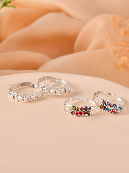 Silver-Plated Adjustable Toe Ring & Bichhiya Set for Women | Indian Foot Jewelry | Bridal & Ethnic Accessories