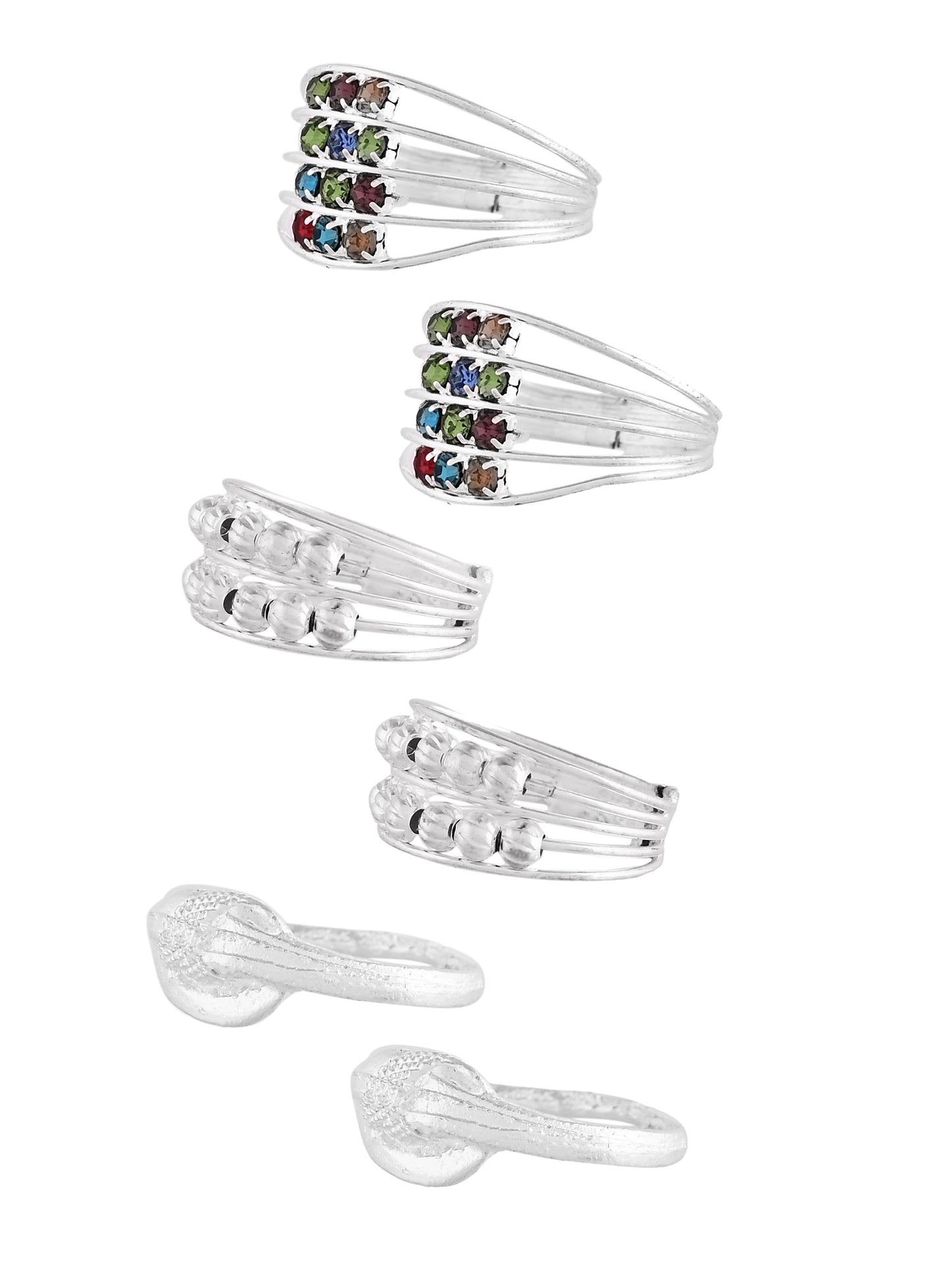 Silver-Plated Adjustable Toe Ring Set for Women | Foot Jewellery | Bridal & Ethnic Accessories