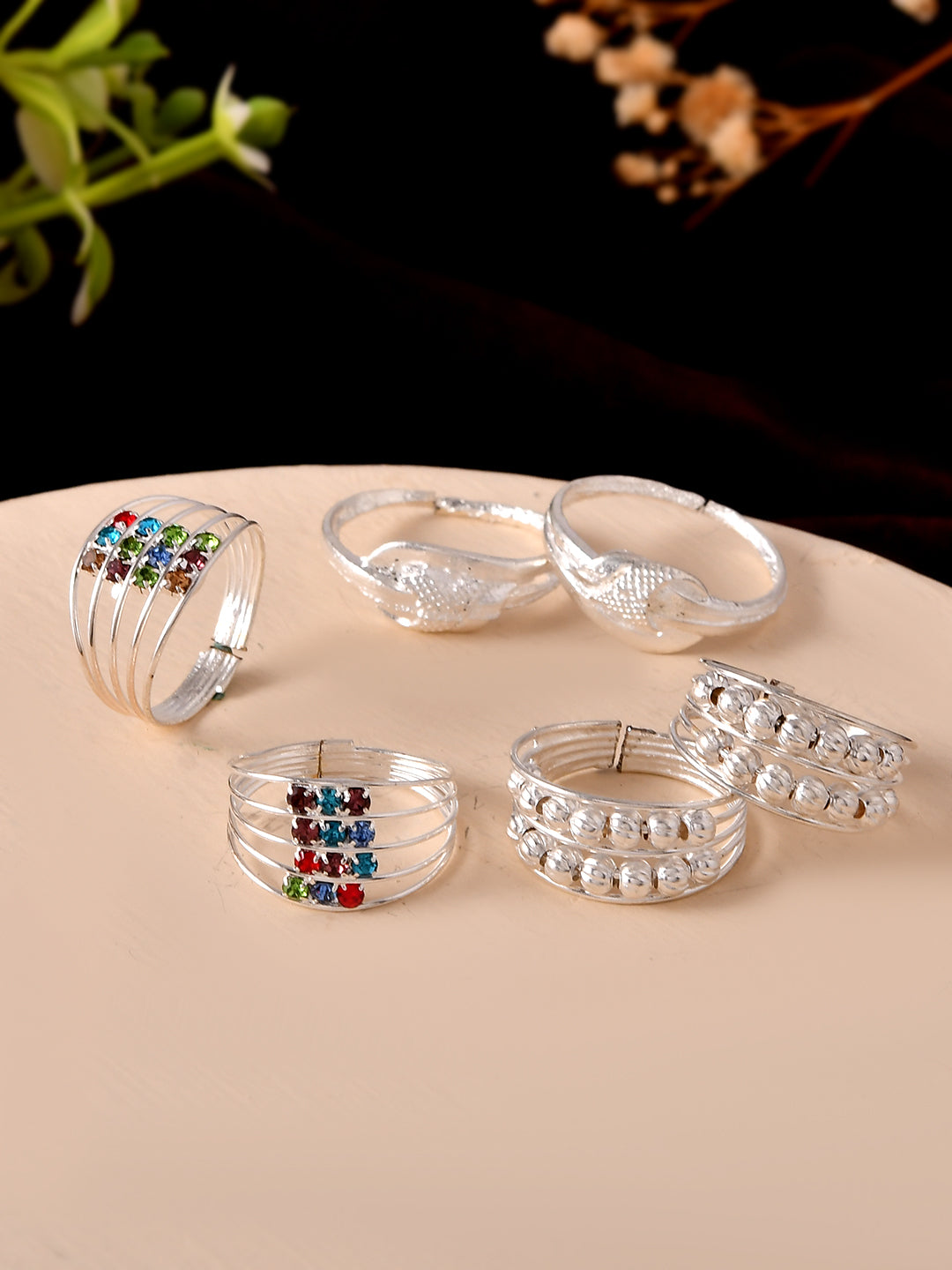 Silver-Plated Adjustable Toe Ring Set for Women | Foot Jewellery | Bridal & Ethnic Accessories