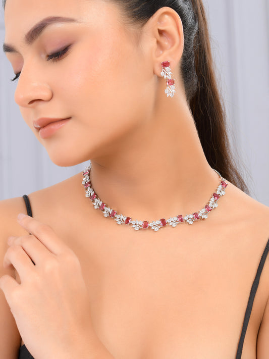 Red American Diamond Jewellery Set For Womem