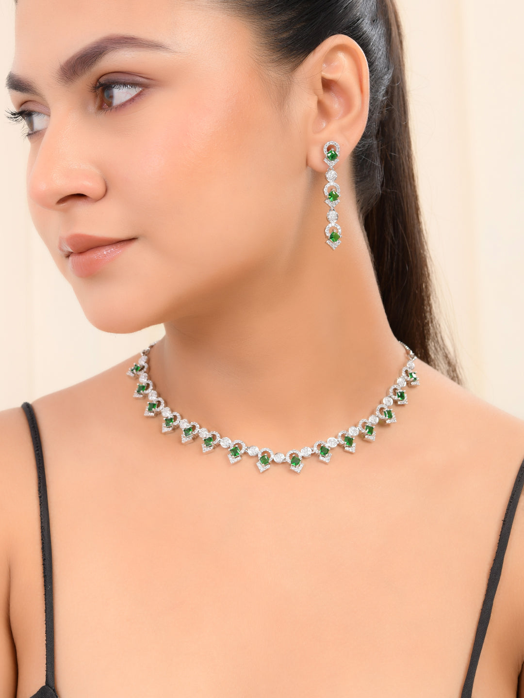 Green American Diamond Jewellery Set For Women