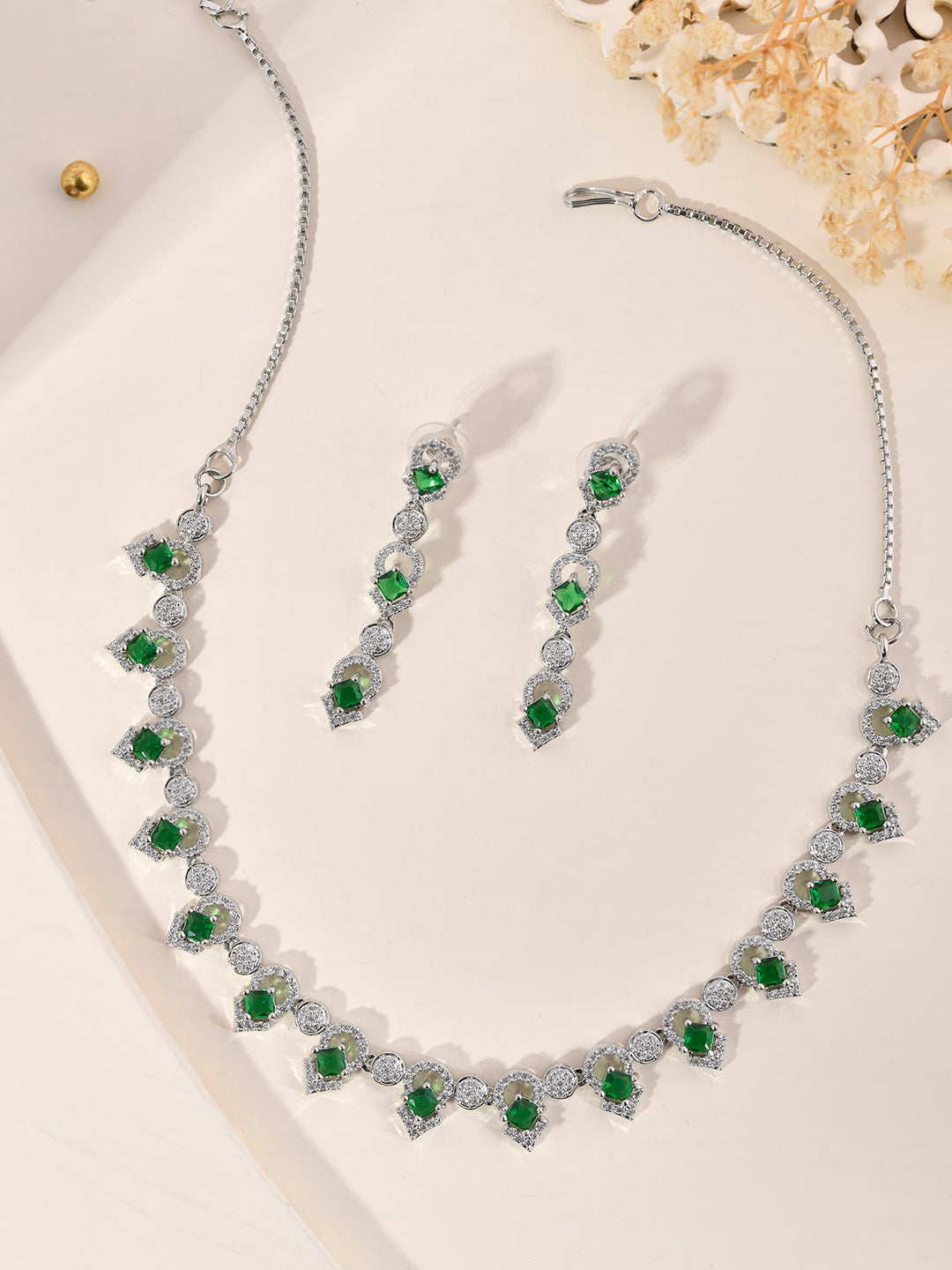 Green American Diamond Jewellery Set For Women