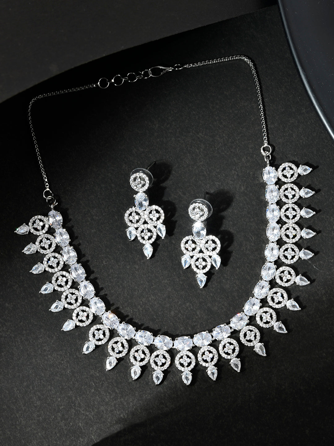 WhiteAmerican Diamond Jewellery Set For Women