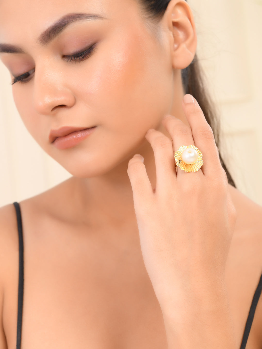 Gold-Plated Pearl-Studded Ring