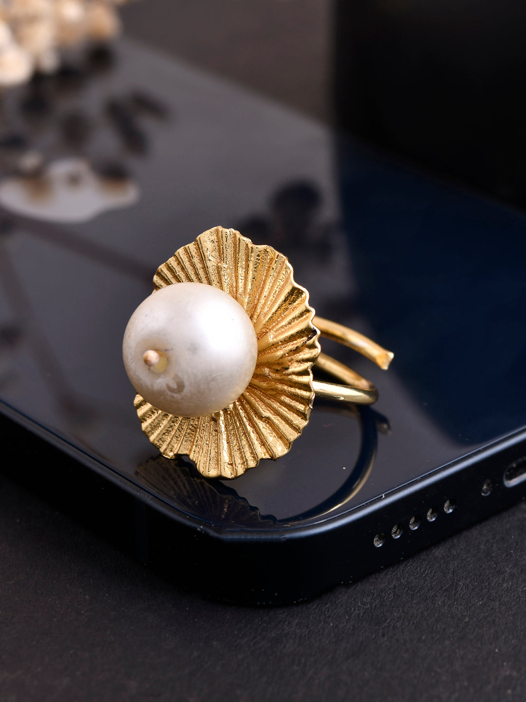 Gold-Plated Pearl-Studded Ring