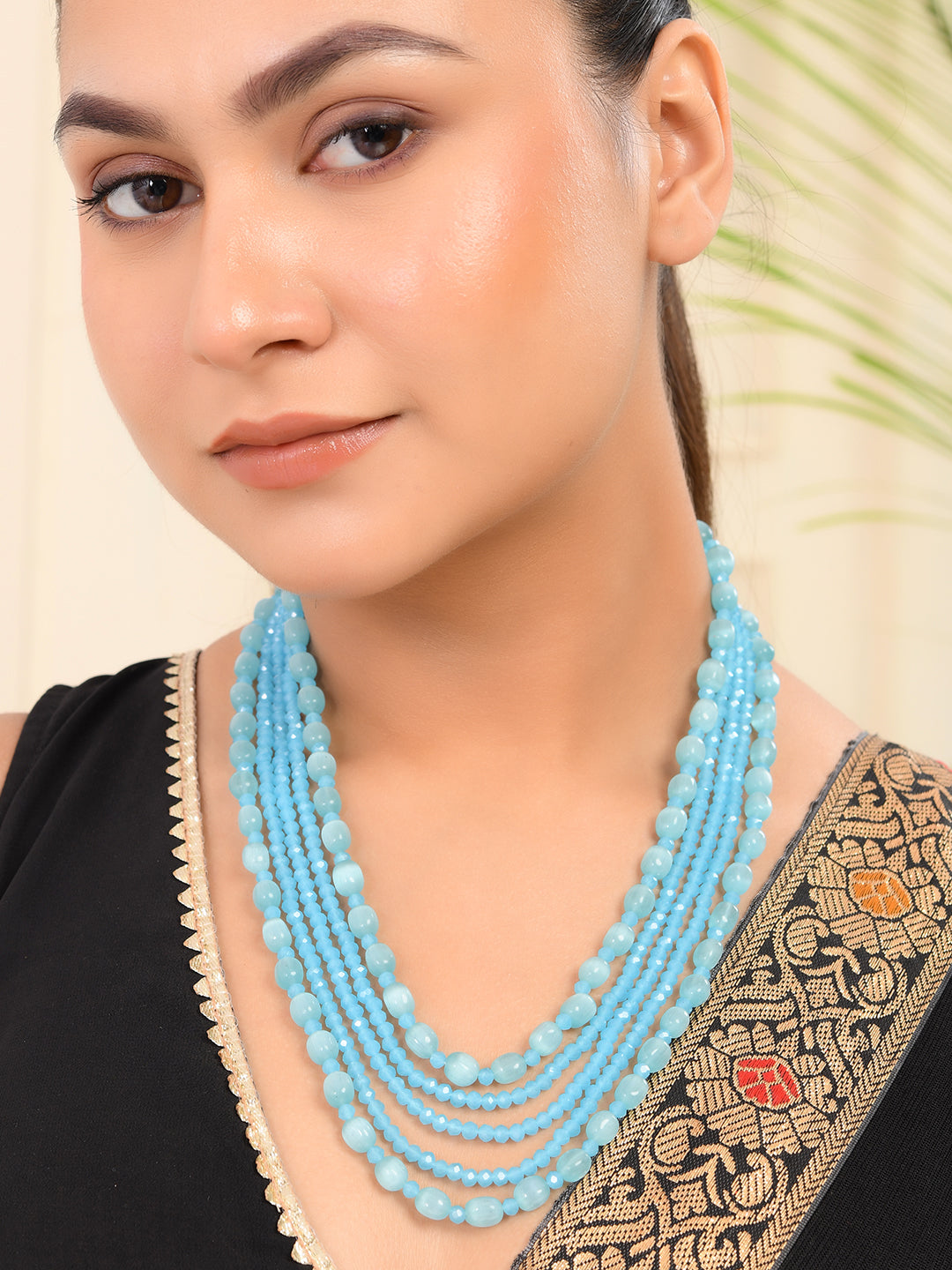 Blue layered Beads Necklace for Women