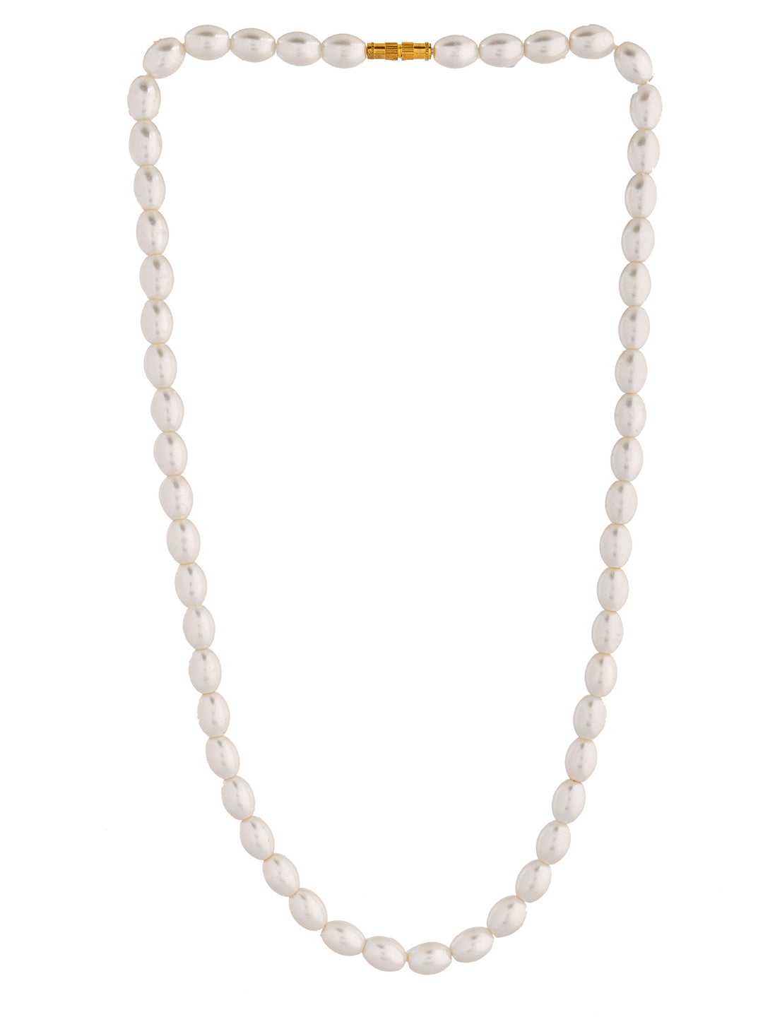 Classic White Pearl Beaded Necklace With Gold-Tone Clasp For Women