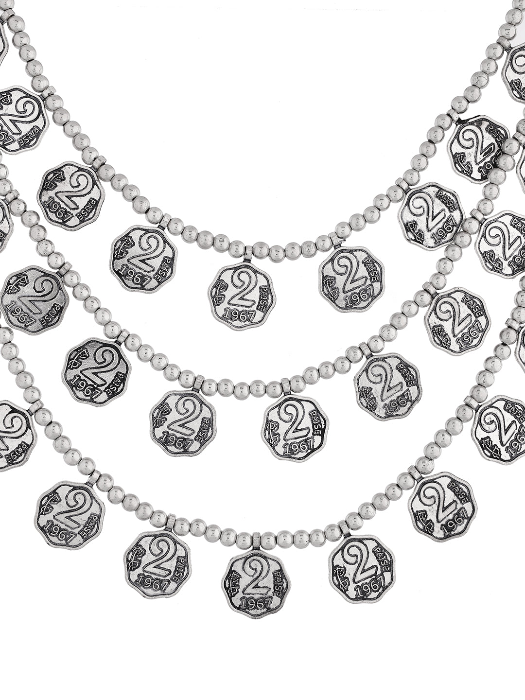 Oxidised Silver Tribal Necklace With Coins Double Side Wear For Women