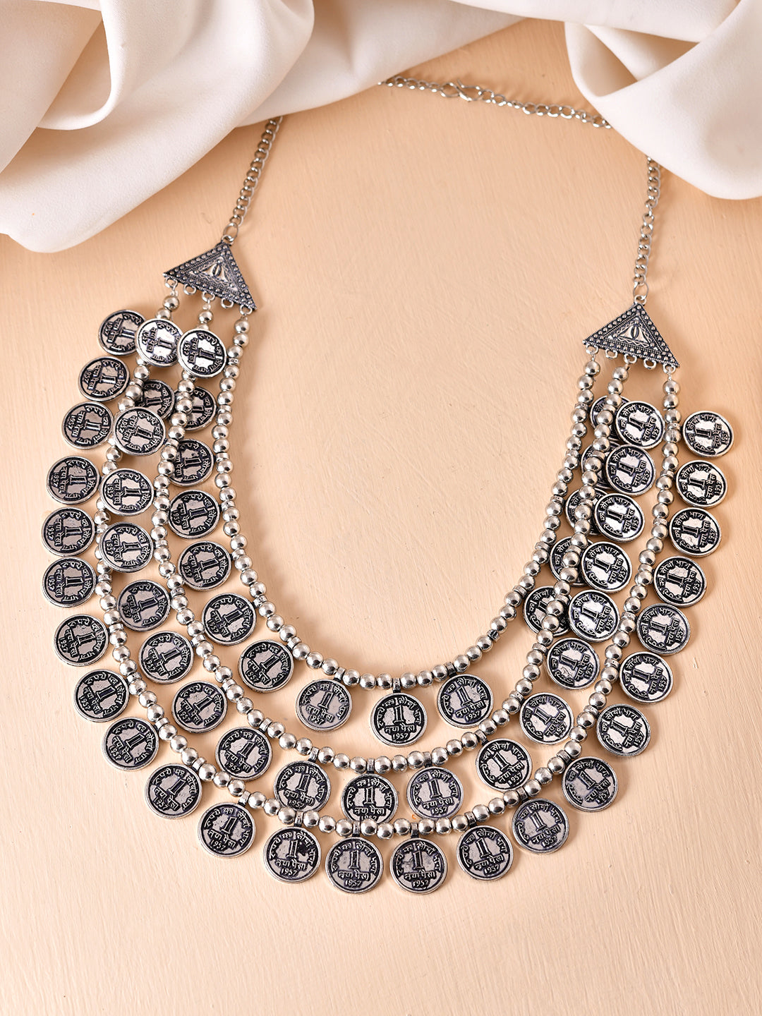 Oxidised Coin Necklace For Women Double Side Wear Jewellery