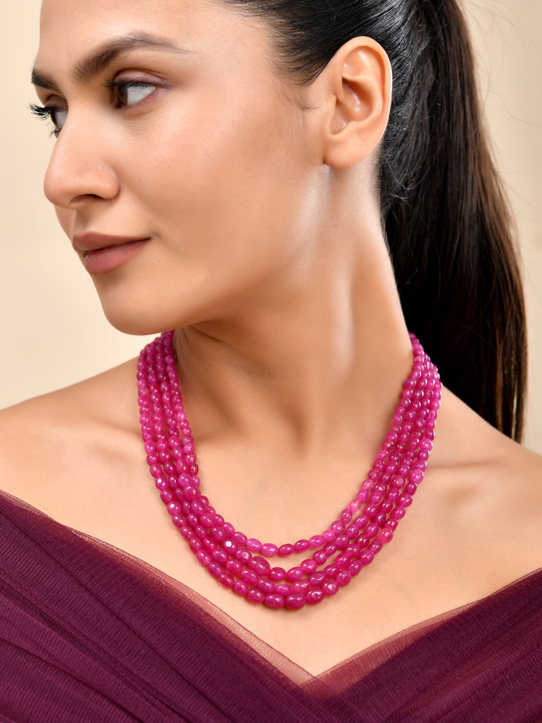 Traditional Rani Pink Multi-Layer Adjustable Necklace For Women
