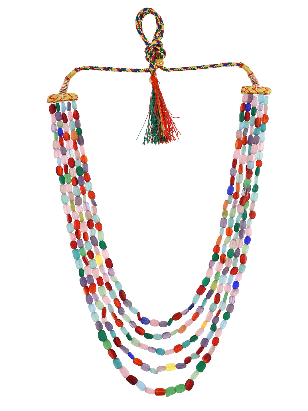 Gold Plated Multicolor Beads Traditional Layered Necklace For Women