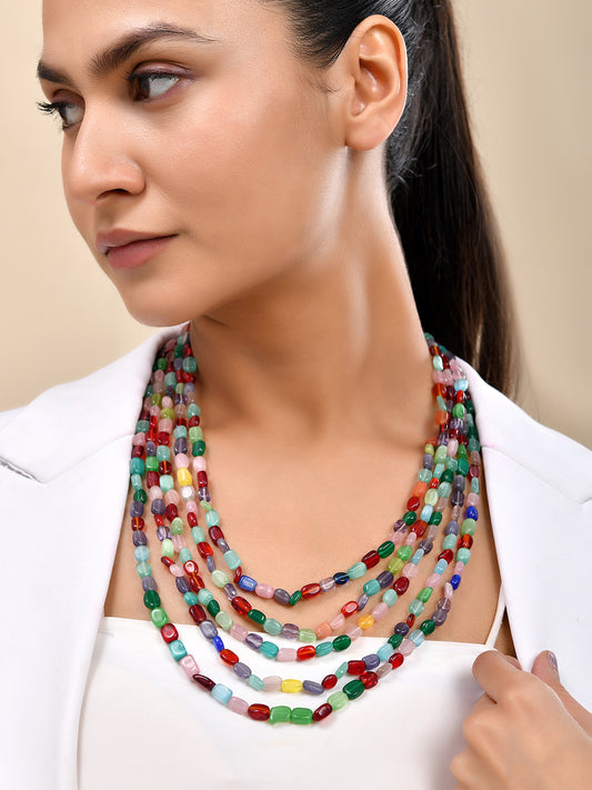 Gold Plated Multicolor Beads Traditional Layered Necklace For Women