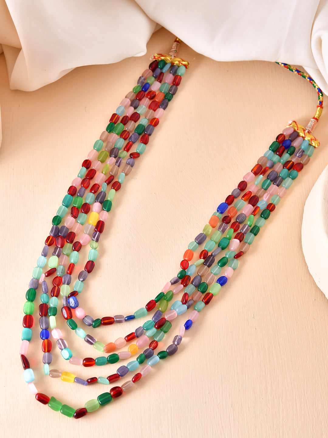Gold Plated Multicolor Beads Traditional Layered Necklace For Women