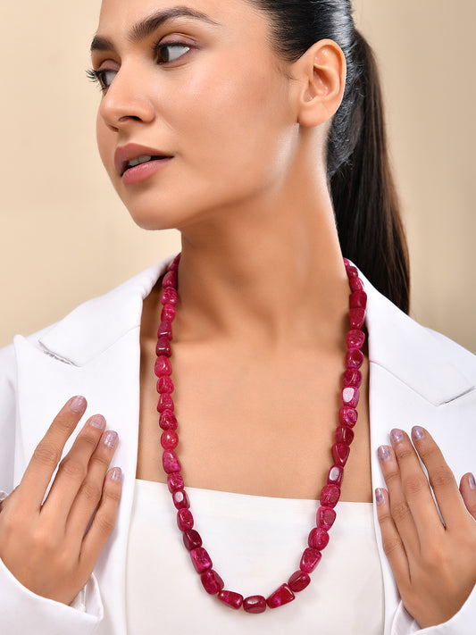 Pink Beads Mala Necklace With Thread Dori For Women