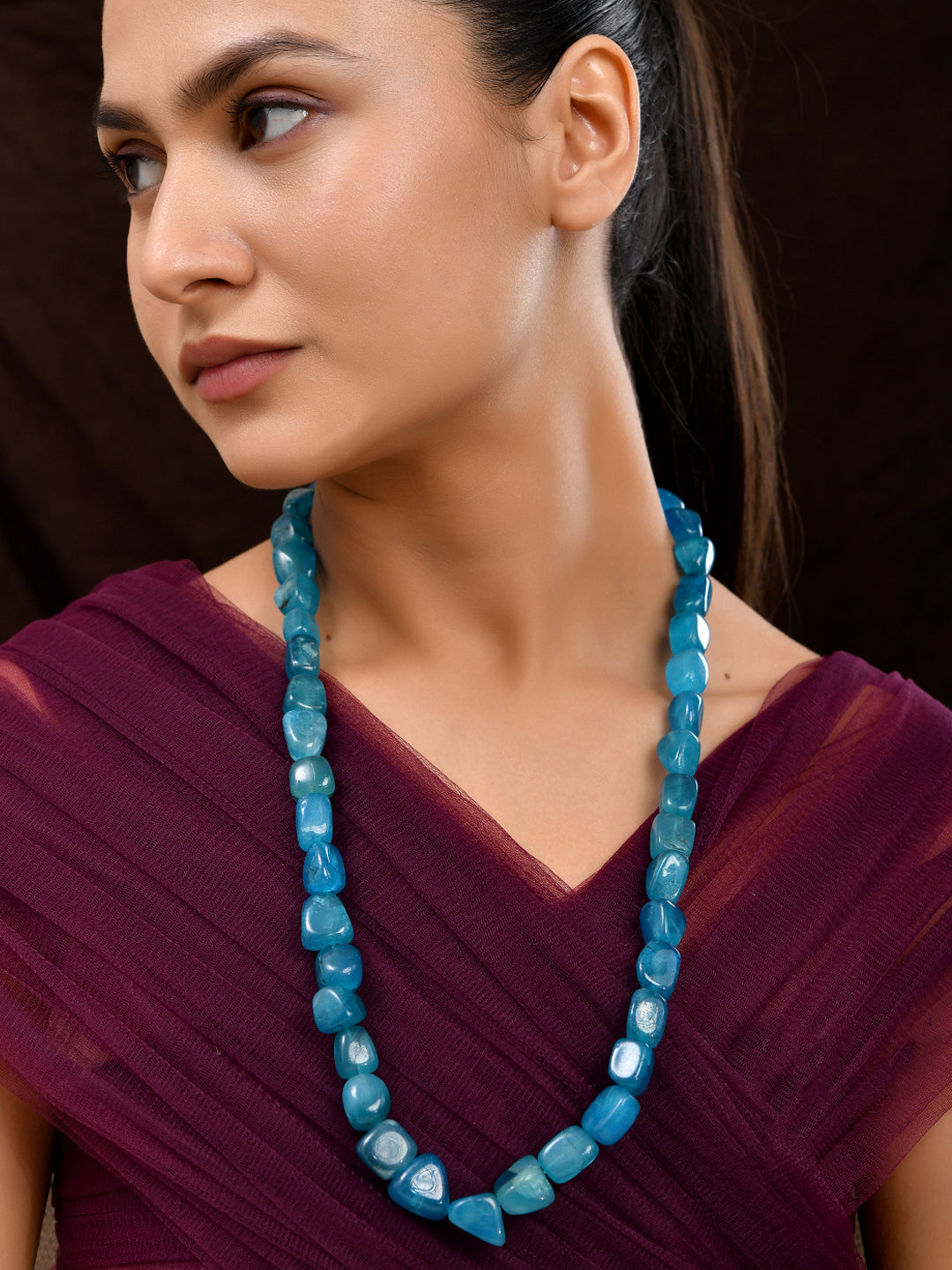 Blue Stone Necklace & Ethnic Mala With Adjustable Dori For Women