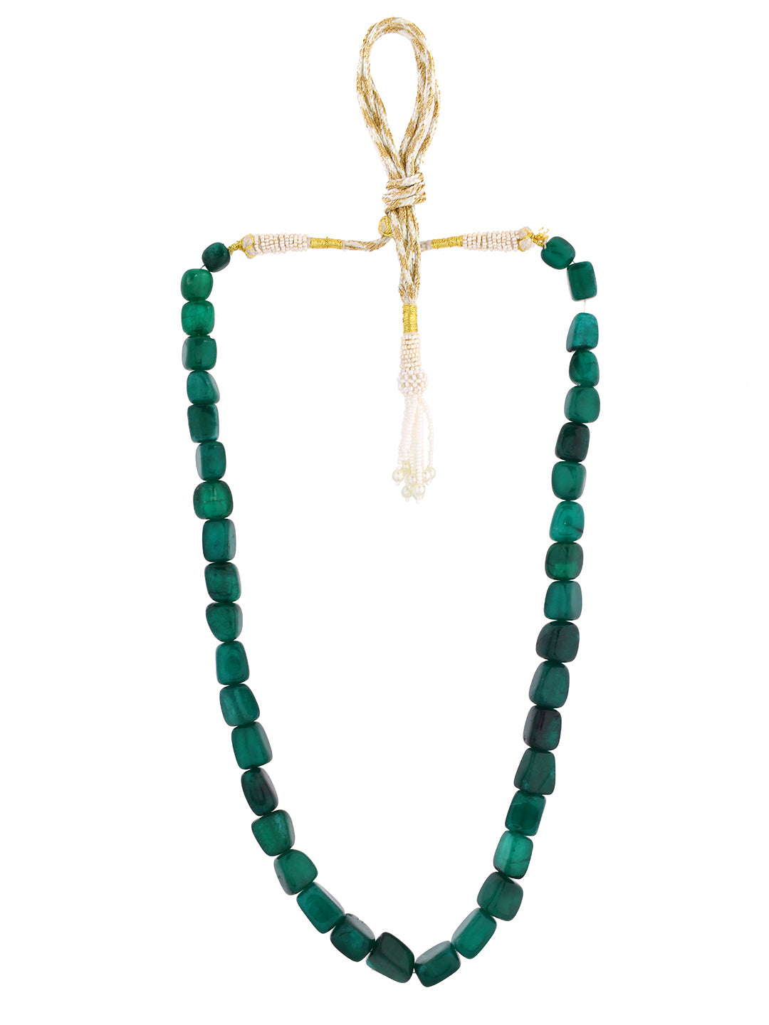Handcrafted Green Stone Beaded Necklace With Adjustable Dori For Women