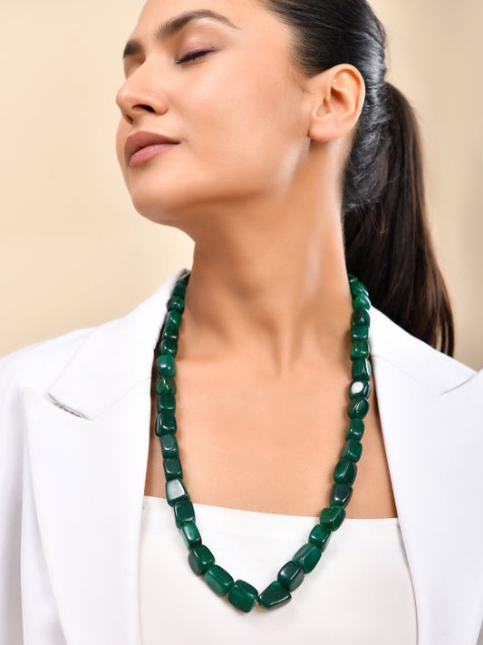 Handcrafted Green Stone Beaded Necklace With Adjustable Dori For Women