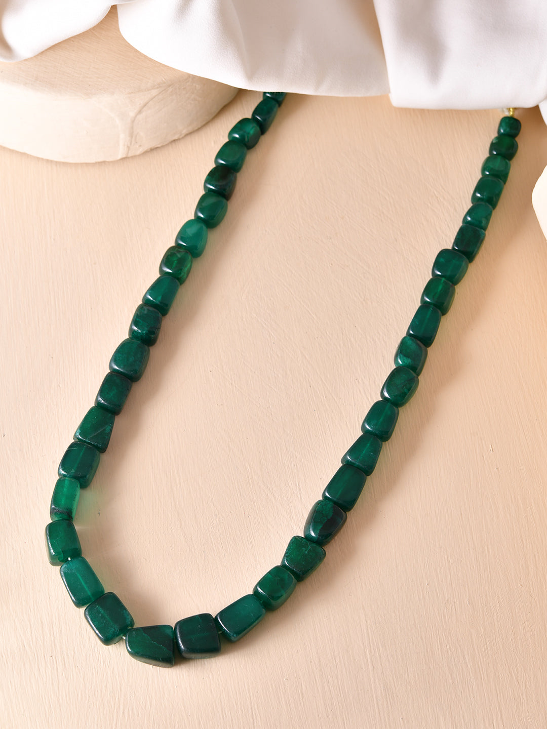 Handcrafted Green Stone Beaded Necklace With Adjustable Dori For Women