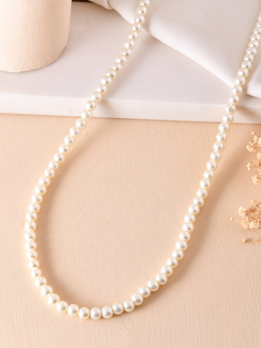 Classic White Pearl Beaded Necklace With Adjustable Dori For Women