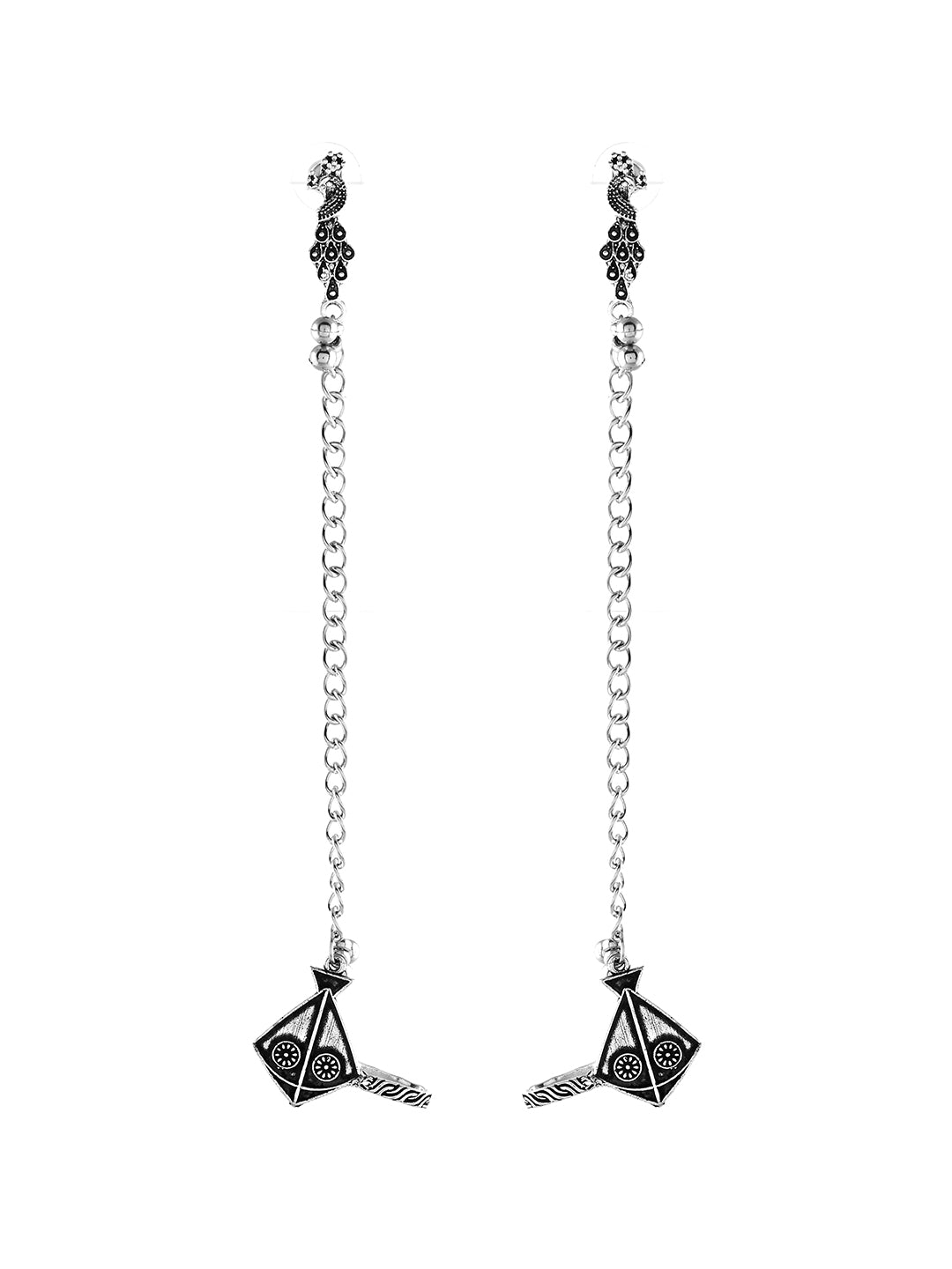 Oxidised Silver Chain Ear Cuff Earring For Women | Boho Ear Connector