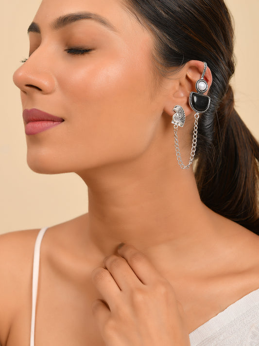 Boho Drop Oxidised Silver Long Chain Western Earrings For Women