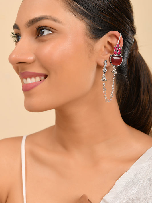 Classic Boho Drop Oxidised Silver Long Chain Earrings For Women