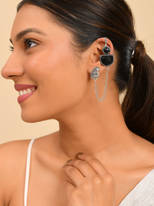 Ethnic Boho Drop Oxidised Silver Long Chain Earrings For Women & Girls