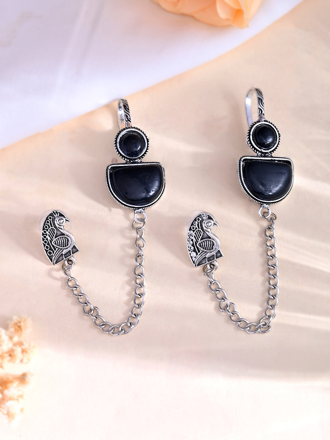 Ethnic Boho Drop Oxidised Silver Long Chain Earrings For Women & Girls
