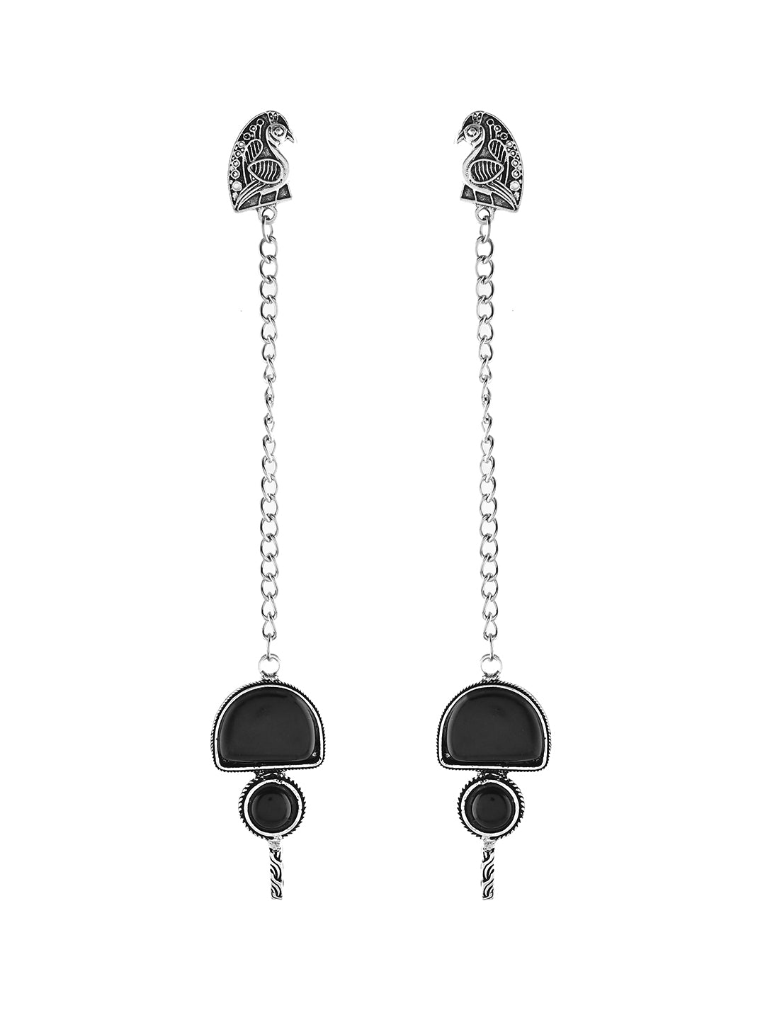 Ethnic Boho Drop Oxidised Silver Long Chain Earrings For Women & Girls