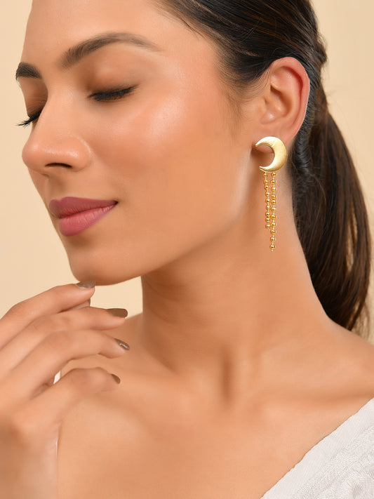 Gold Plated Moon Dangler Earrings For Women | Trendy Drop Earrings