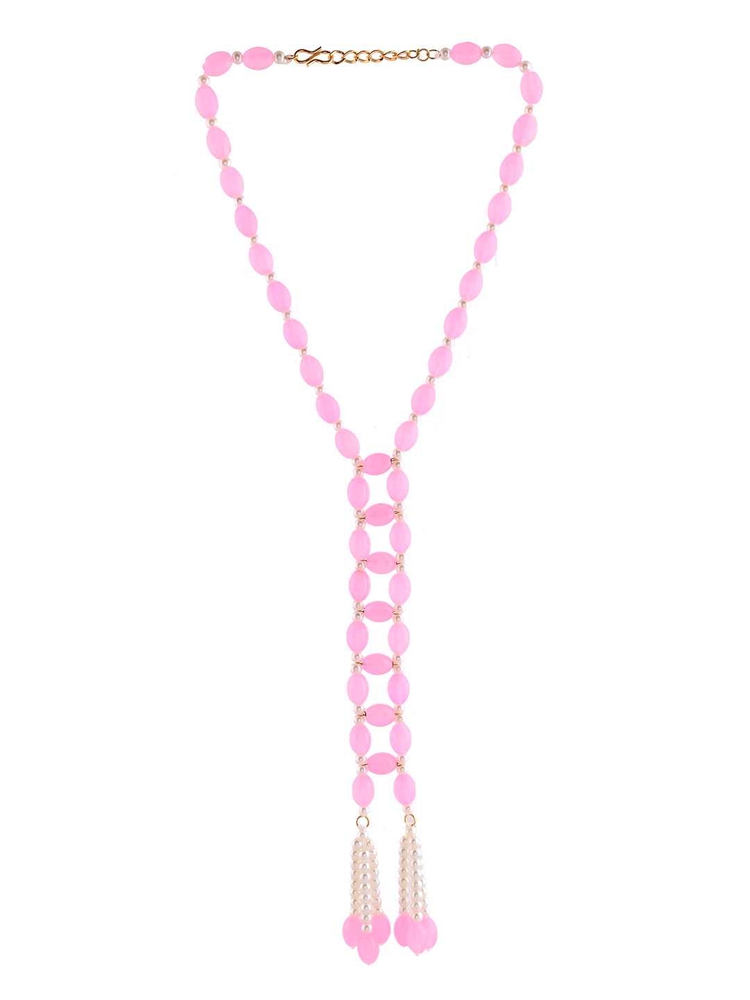 Pink Beaded Long Tassel Necklace For Women | Pearl Drop Designer Fashion Jewellery