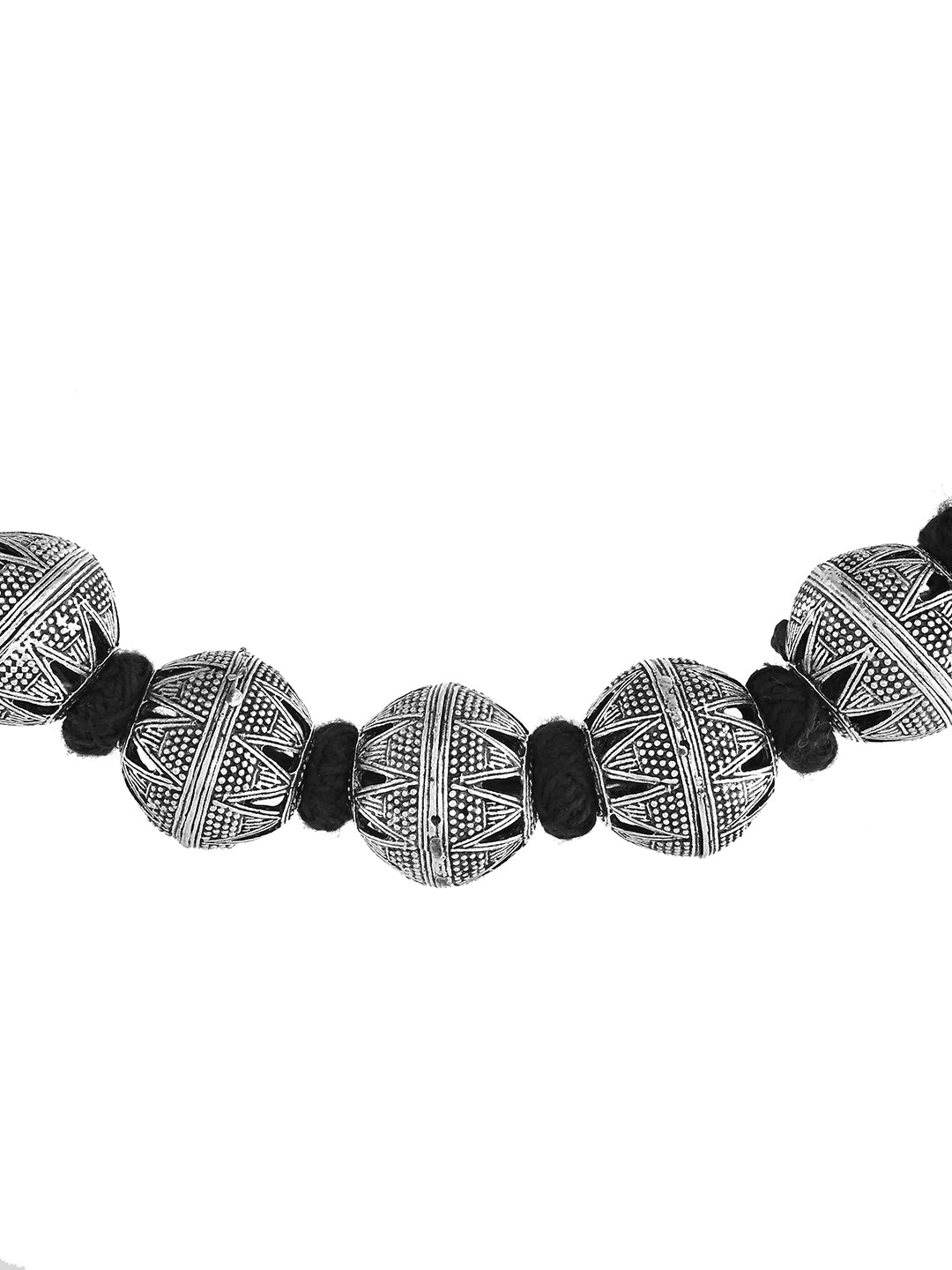 Oxidised Silver Beaded Necklace For Women | Black Thread Tribal Choker | Boho Jewellery