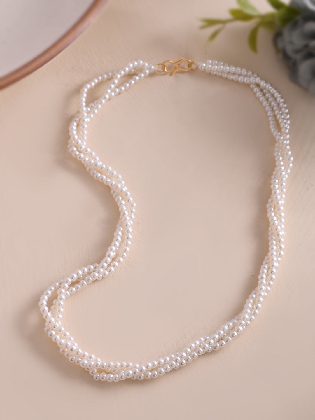 Traditional White Pearl Multiple Layered Necklace Mala For Women