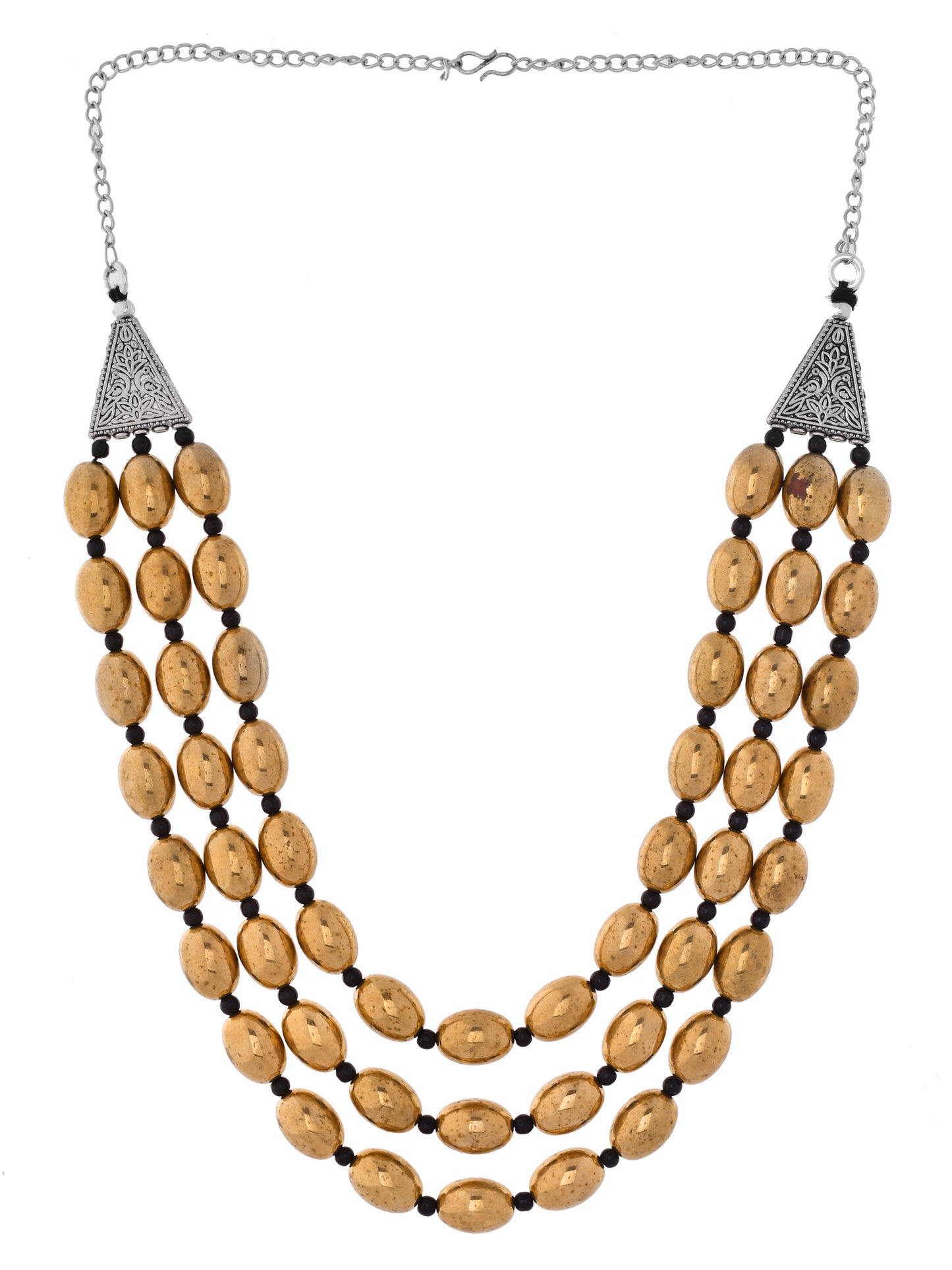 Ethnic Long Oxidised Golden & Black Layered Bead Necklace For Women