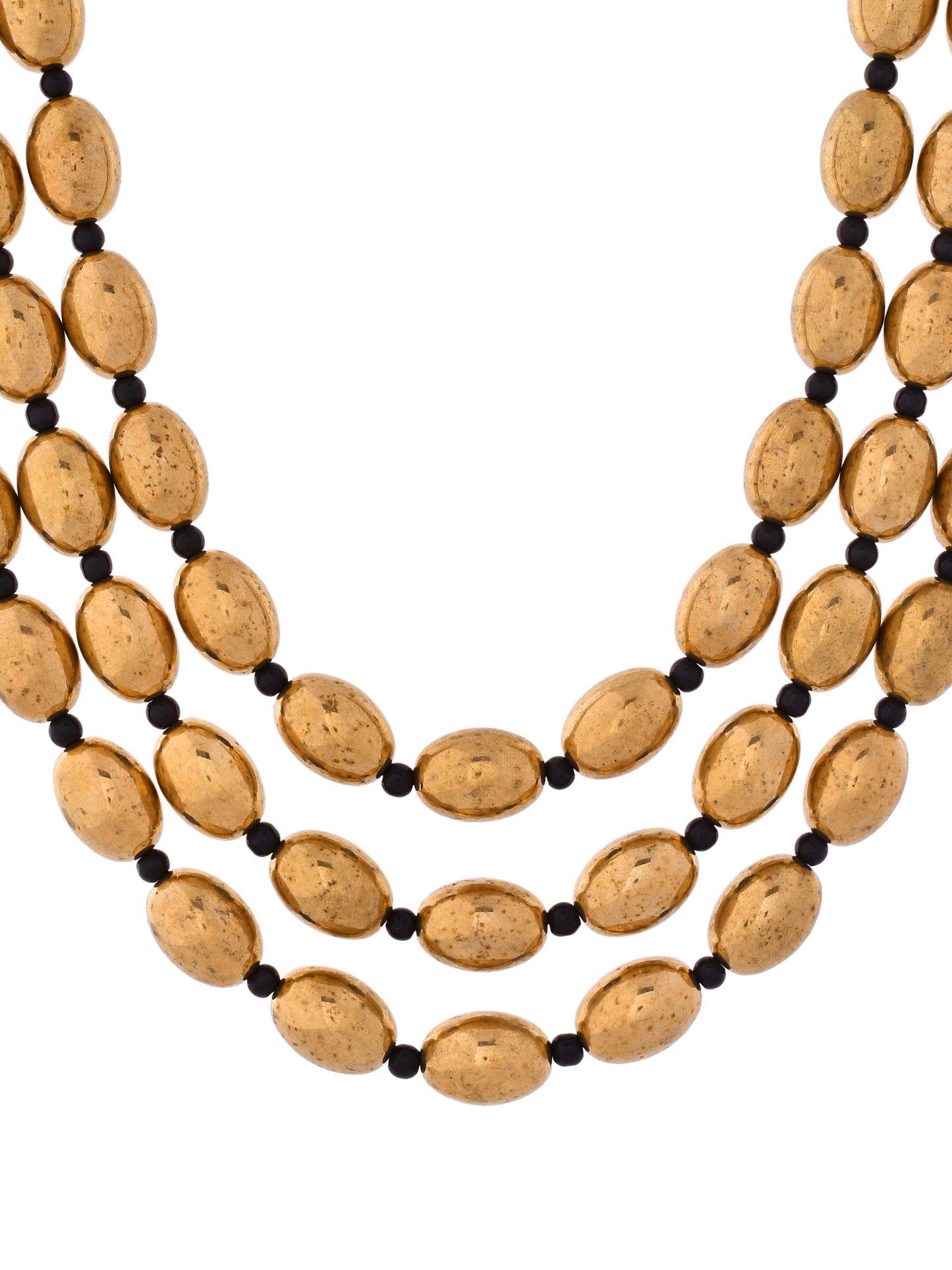 Ethnic Long Oxidised Golden & Black Layered Bead Necklace For Women