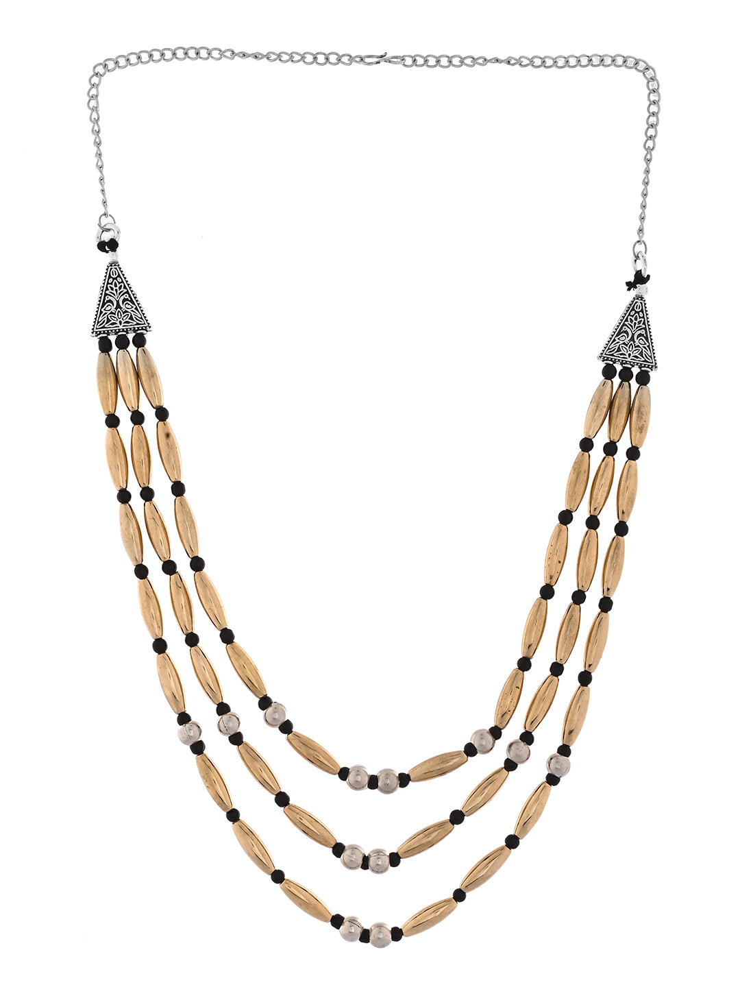 Oxidised Golden & Black Beaded Ethnic Necklace For Women & Girls
