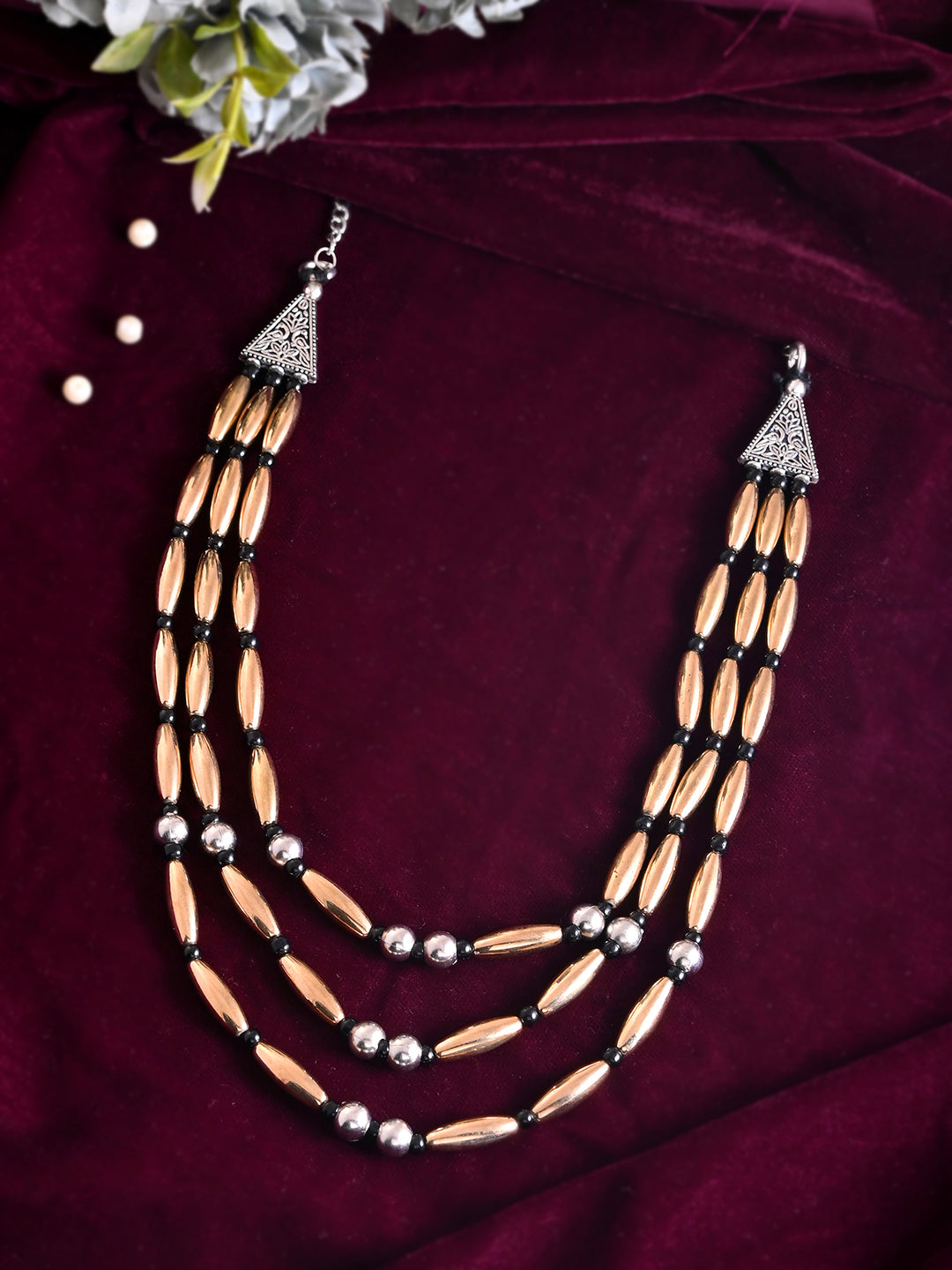Oxidised Golden & Black Beaded Ethnic Necklace For Women & Girls