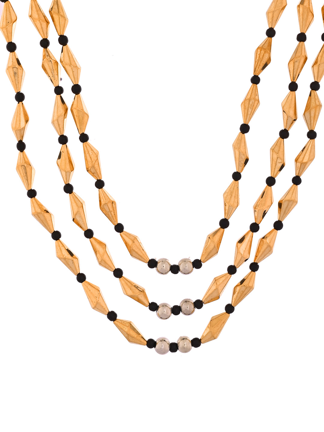 Golden & Black Layered Bead Necklace For Women | Oxidised Triangle Pendant Ethnic Jewellery
