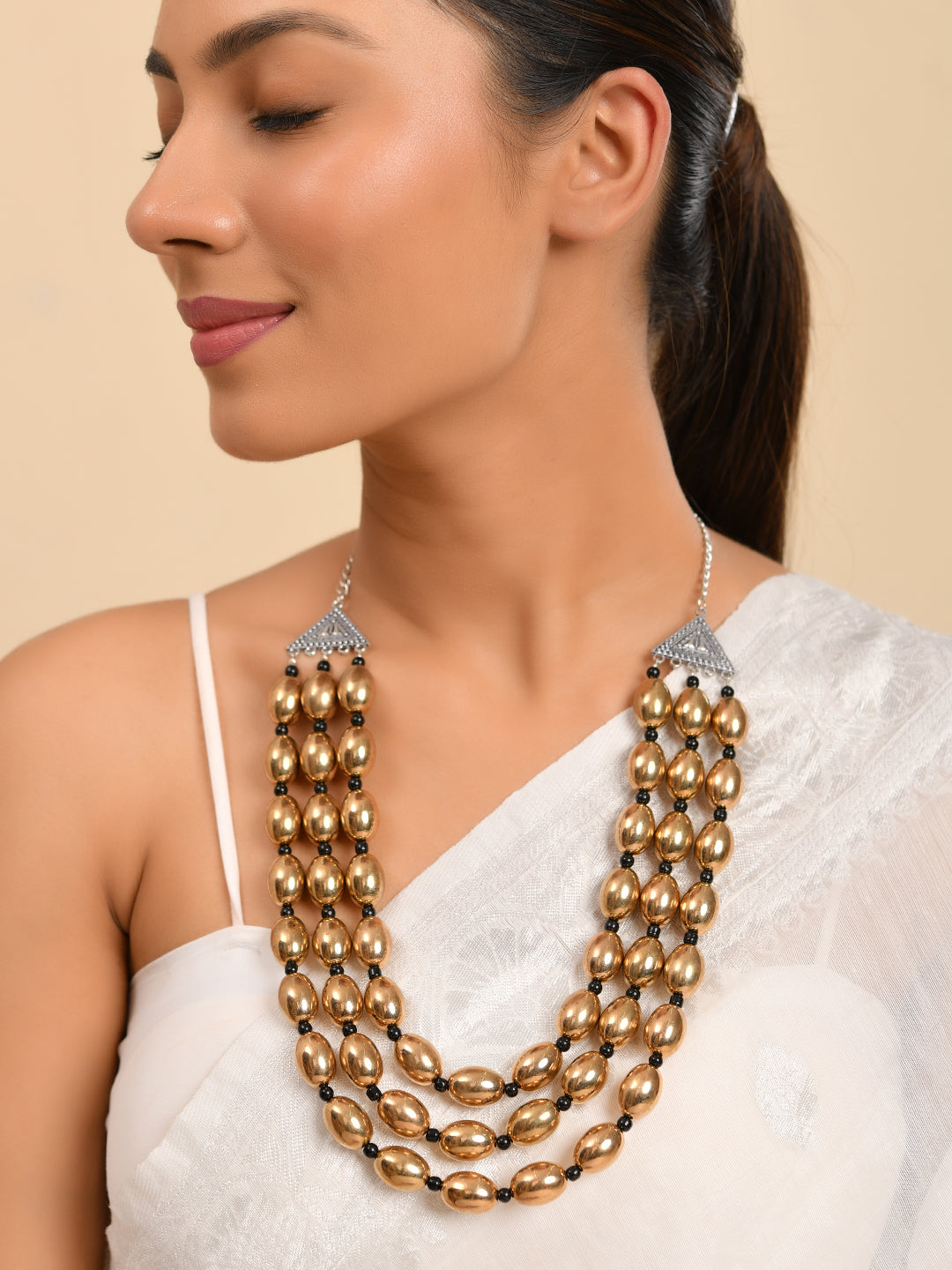 Golden & Black Layered Bead Necklace For Women | Oxidised Ethnic Jewellery