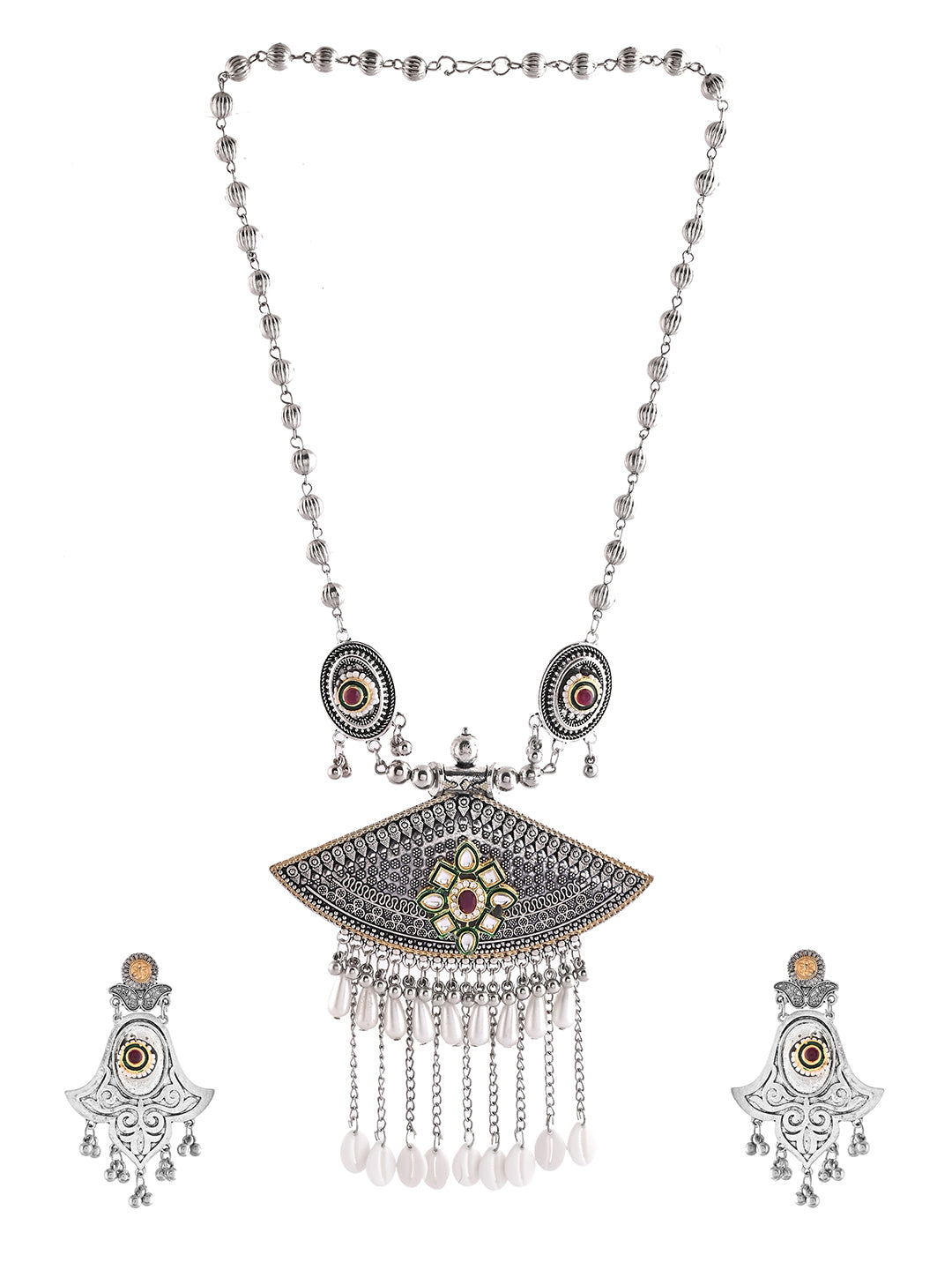 Silver Oxidised Tribal Necklace Set For Women | Boho Jewellery For Ethnic & Casual Wear