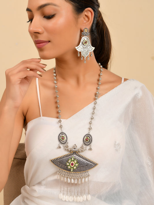 Silver Oxidised Tribal Necklace Set For Women | Boho Jewellery For Ethnic & Casual Wear
