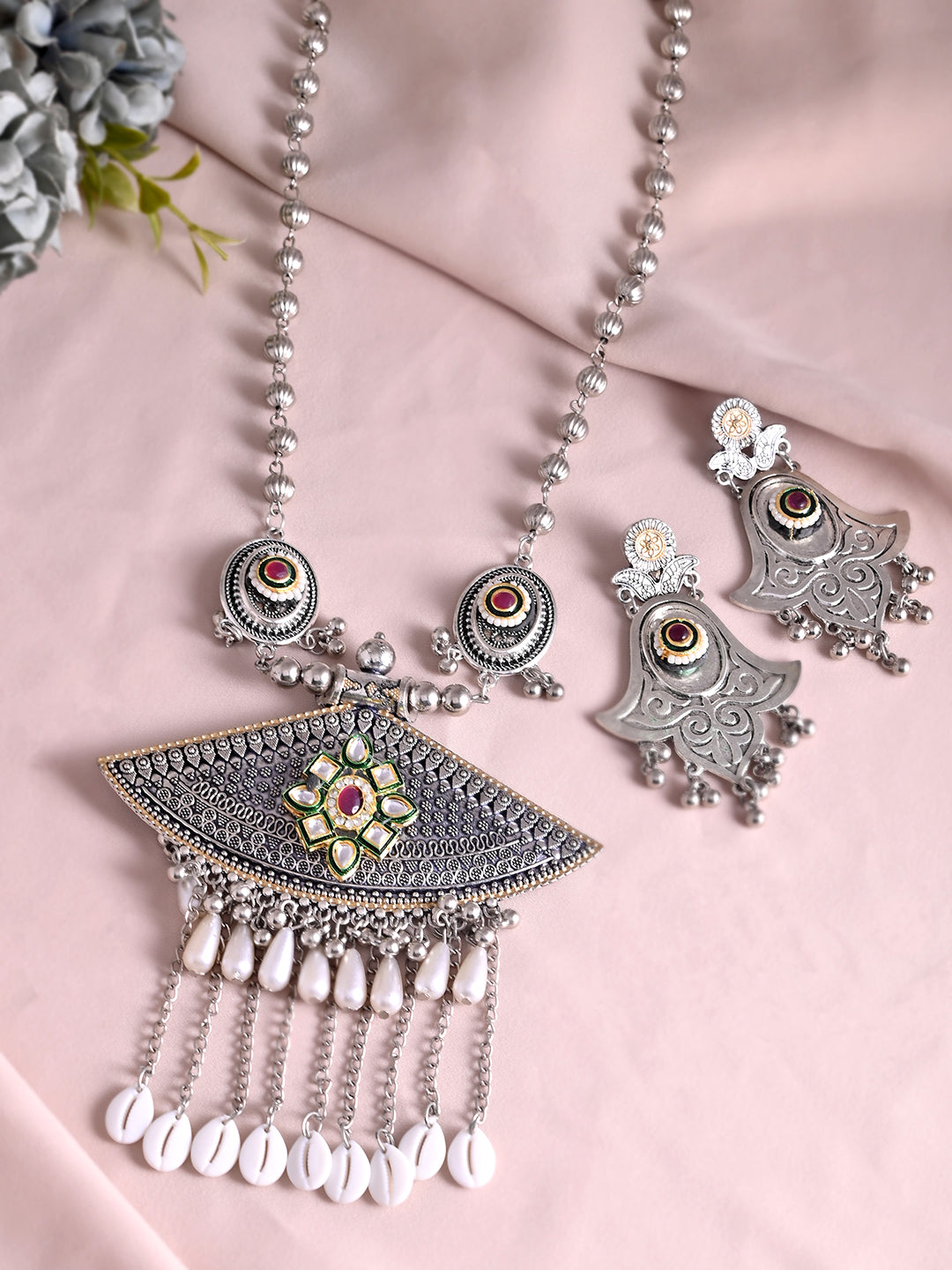 Silver Oxidised Tribal Necklace Set For Women | Boho Jewellery For Ethnic & Casual Wear