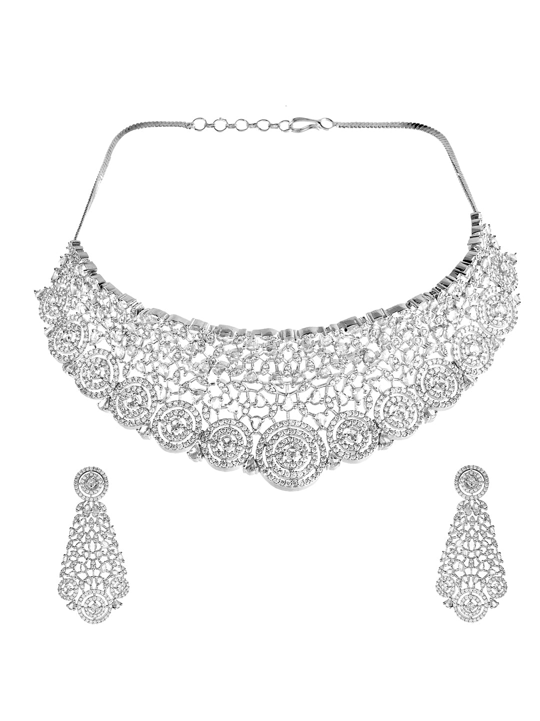 Premium Silver-Plated American Diamond Bridal Choker Jewellery Set For Women