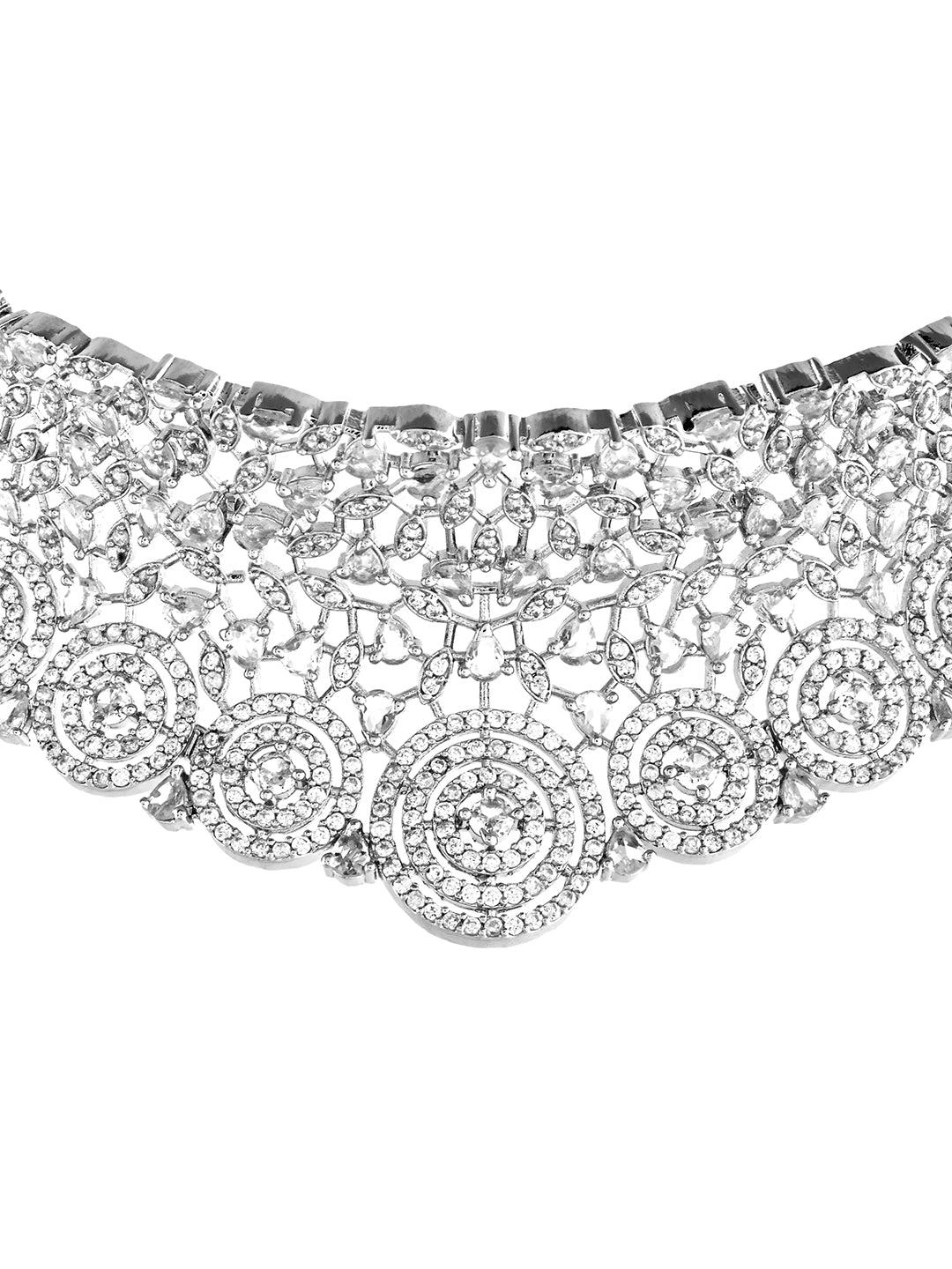 Premium Silver-Plated American Diamond Bridal Choker Jewellery Set For Women