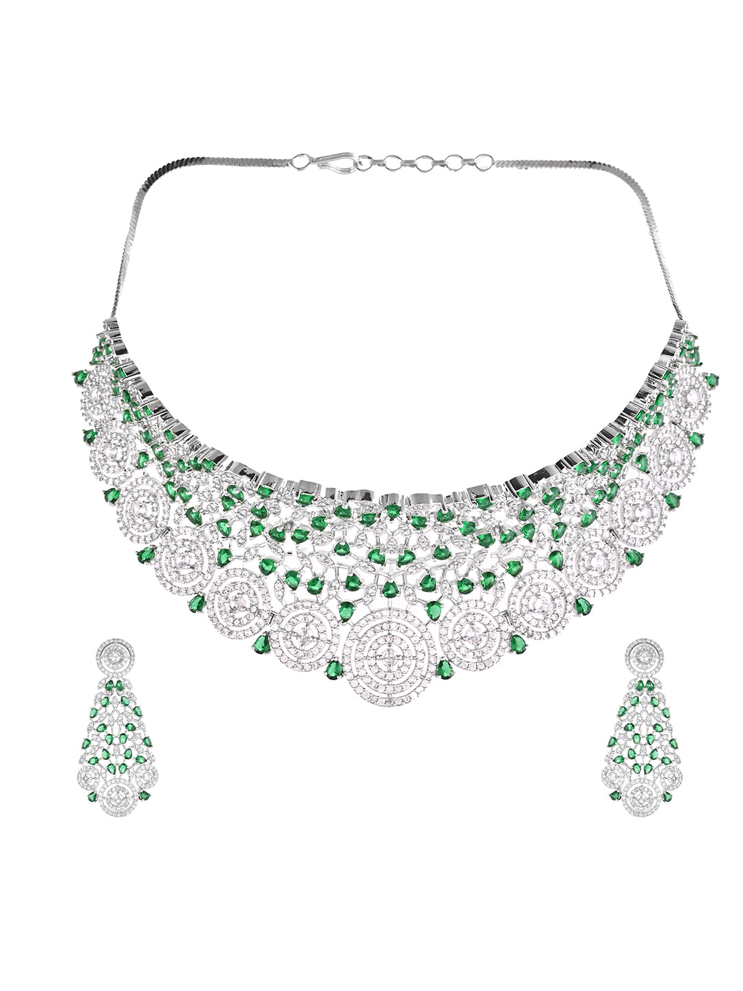 Silver AD Necklace Set | Bridal CZ Necklace With Earrings | Wedding  Jewellery For Women