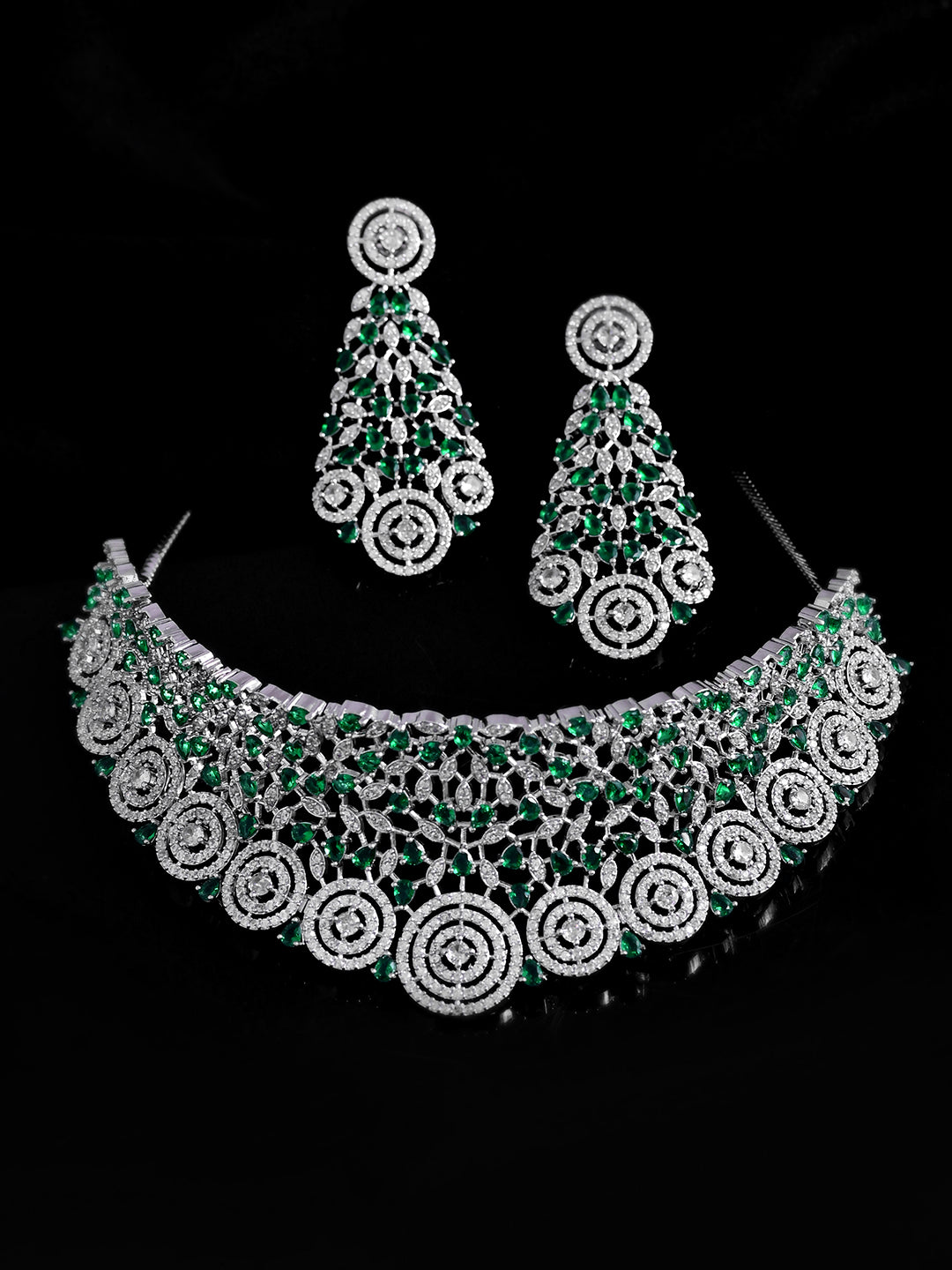 Silver AD Necklace Set | Bridal CZ Necklace With Earrings | Wedding  Jewellery For Women