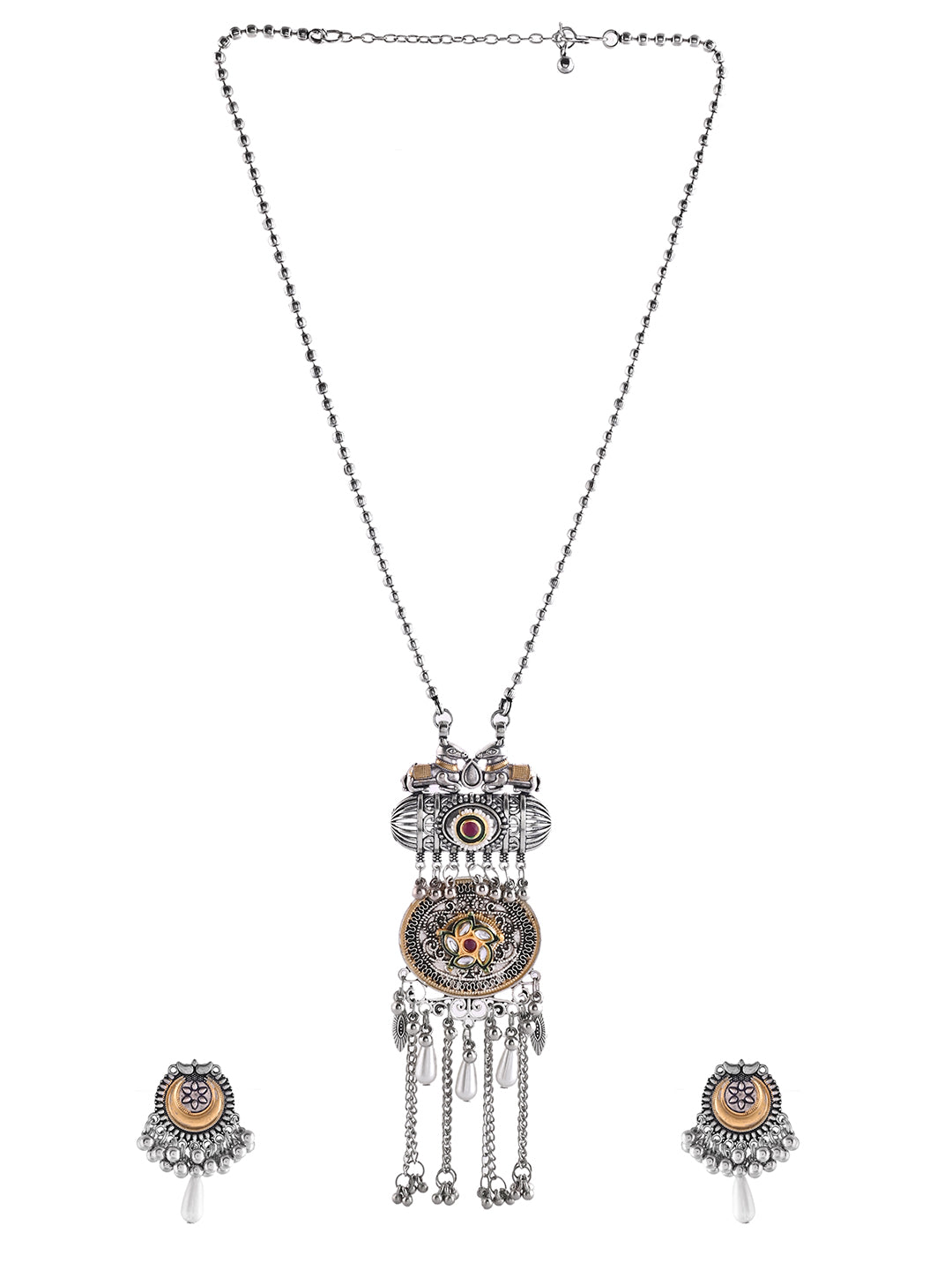 Silver Oxidised  Necklace Set With Earrings| Boho Jewellery For Ethnic & Casual Wear