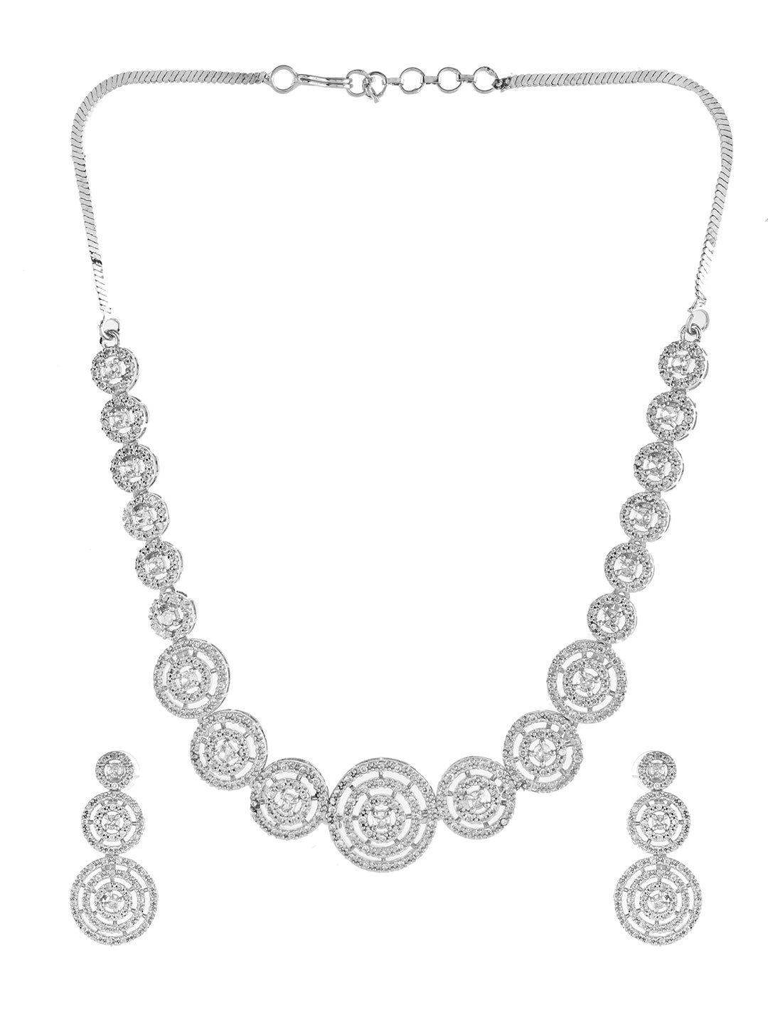 Silver American Diamond Choker Necklace Set  | Wedding  Jewellery For Women