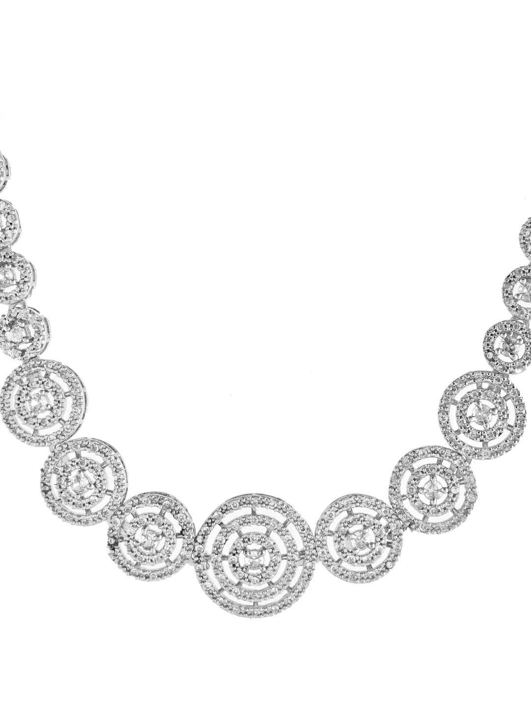 Silver American Diamond Choker Necklace Set  | Wedding  Jewellery For Women
